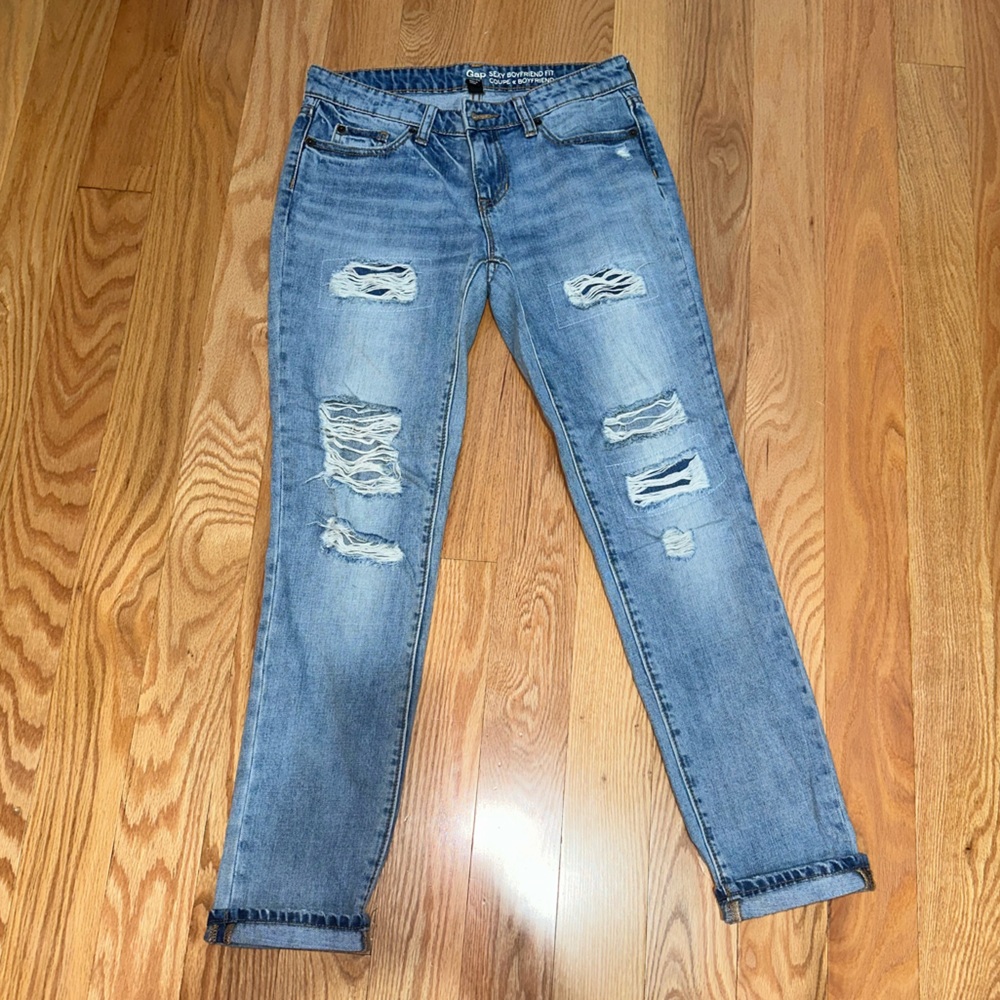 Boyfriend Fit Blue Dyed Distressed Denim GAP Jean Women US 0
